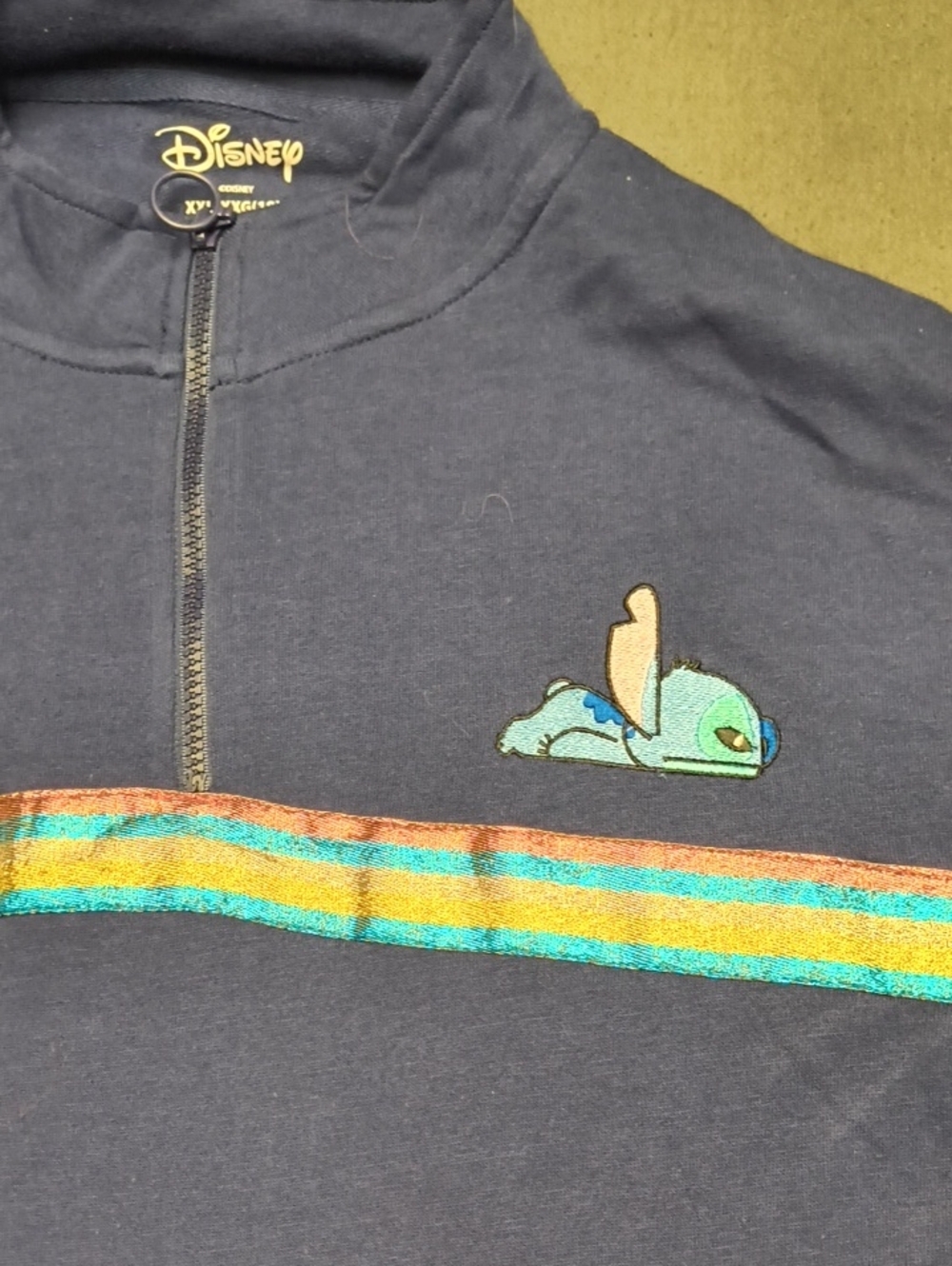 Disney 1/4-Zip Womens Sweatshirt with Stitch Patch and Glitter Stripes Size XXL